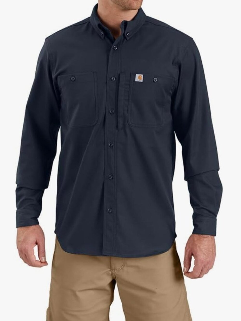 Navy Blue Carhartt Rugged Professional Series Long-Sleeve Work Shirt Size Large